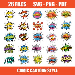 Comic Style Action Bubbles, Comic Cartoon Style, Birthday Bundle, Comic Balloon Bubble Art svg, Comic Book clipart, Comic Text Clipart