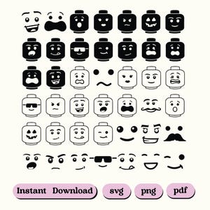 Brick Faces Svg Bundle Kids Toys Building Blocks Svg Brick Characters Face Svg Digital Download Brick Heads Vector Cricut Bundle