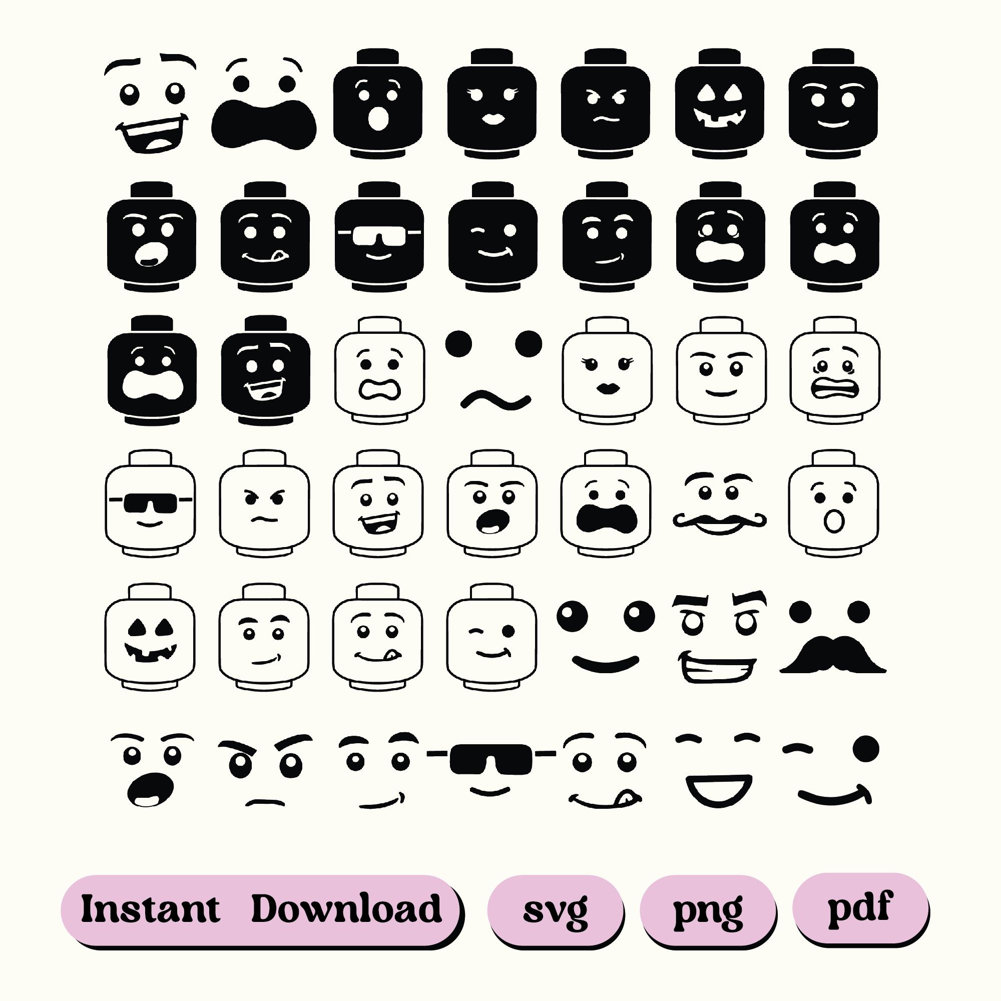 Brick Faces Svg Bundle Kids Toys Building Blocks Svg Brick Characters Face Svg Digital Download Brick Heads Vector Cricut Bundle
