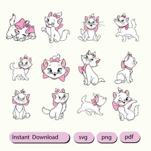 Lot Aristochats SVG, Marie - duchesse - amoureux des chats SVG Cricut, les aristochats Clipart PNG. Téléchargements numériques instantanés - Marie svg - chats svg