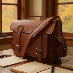 Personalized Leather Laptop Messenger Bag: Rustic Vintage Briefcase