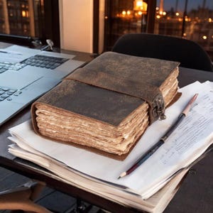 Handmade Vintage Leather Journal: Blank Book of Shadows, Deckle Edge Paper