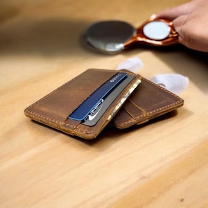Minimalist Leather Wallet, Personalized Slim Front Pocket Wallet, Men&#39;s Cardholder, Distressed Leather Cardholder, Perfect Gift