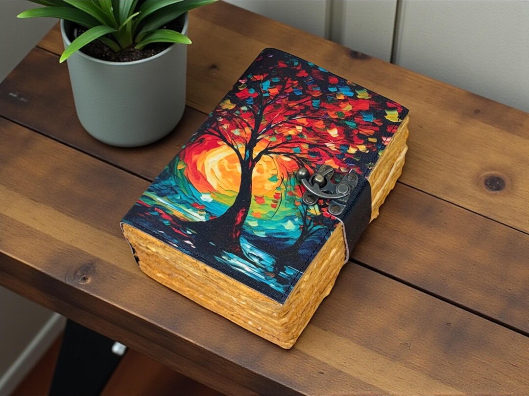 Tree of Life Leather Journal Handmade Colorful Art Notebook Vintage ...