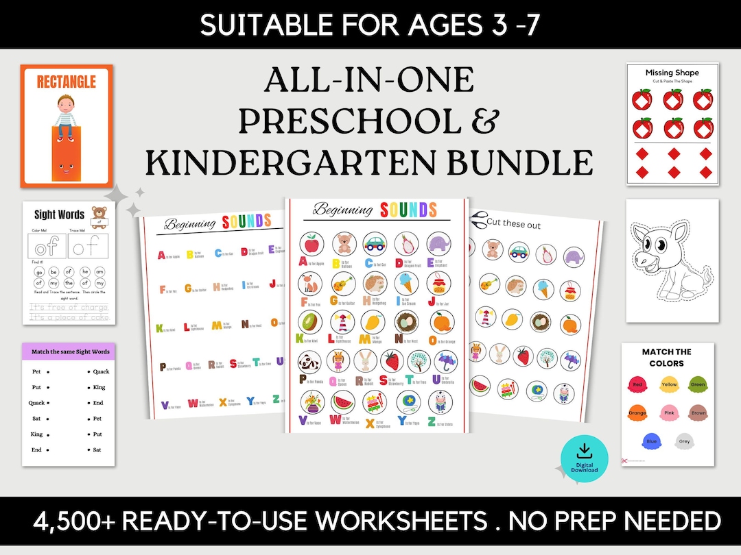 Preschool & Kindergarten Worksheets Bundle | Printable Kids Learning ...
