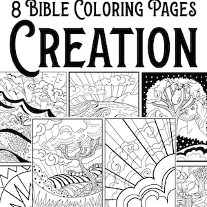 Bible Coloring Pages - Creation, Genesis chapter 1, Sunday School, Kids, Coloring Book.