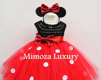 red and black minnie mouse dress Girls Minnie Mouse Inspired Dress 8 / Red Bigger Polka Dots