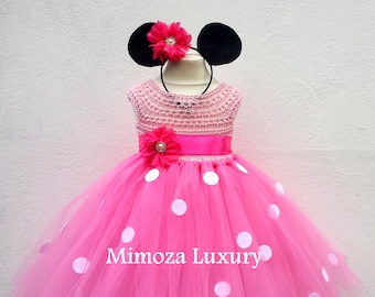 Minnie mouse birthday inspired dress, pink minnie mouse birthday dress, pink baby girls tutu dress