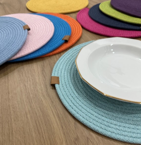 Baumwollseil Tischsets, runde Tischsets, Esstisch Sets, bunte Tischsets, Esstisch Dekor, Tischsets für Esstisch, Seil Matte