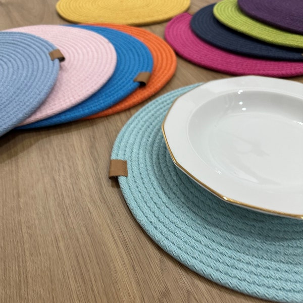 Cotton Rope Placemats, Round Placemats, Dining Table Mats, Colorful Placemats, Dining Table Decor, Placemats for Dining Table, Rope Mat