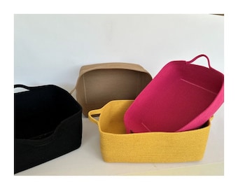 Rope Basket with Handles, Cotton Rope Basket, Handled Basket, Square Storage Basket, Rectangle Storage, Colorful Basket, Houswarming Gift