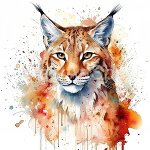 Watercolor lynx digital wall art in bright colors lynx artwork unique colorful fun animal gift for friend or family INSTANT DOWNLOAD