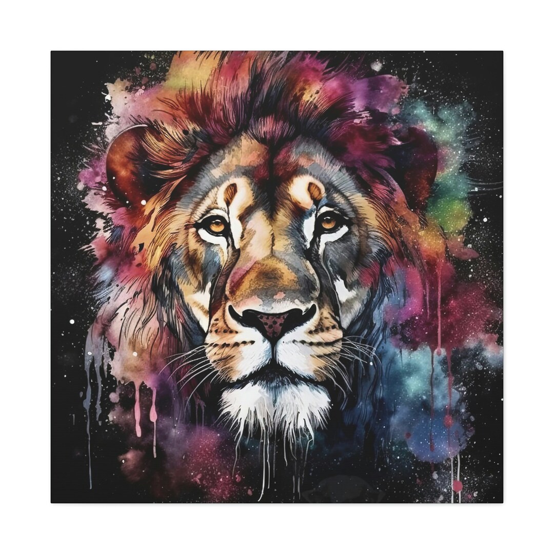 Colorful Watercolor African Lion Wall Art Trippy Vibrant Etsy