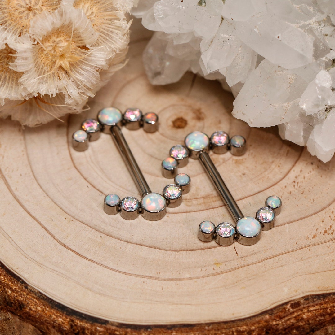 14G Nipple Rings G23 Internally Threaded Nipple Barbells Bridge Piercing Jewelry Straight Nipple Bar Nipple Piercing Jewelry with CZ/Opal