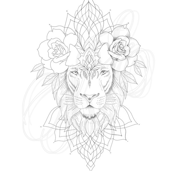 Цветочный дизайн татуировки льва