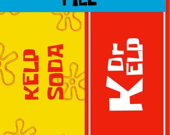 Spongebob Kelp soda and Dr Kelp Soda. Two Labels for 2L sodas Instant Download