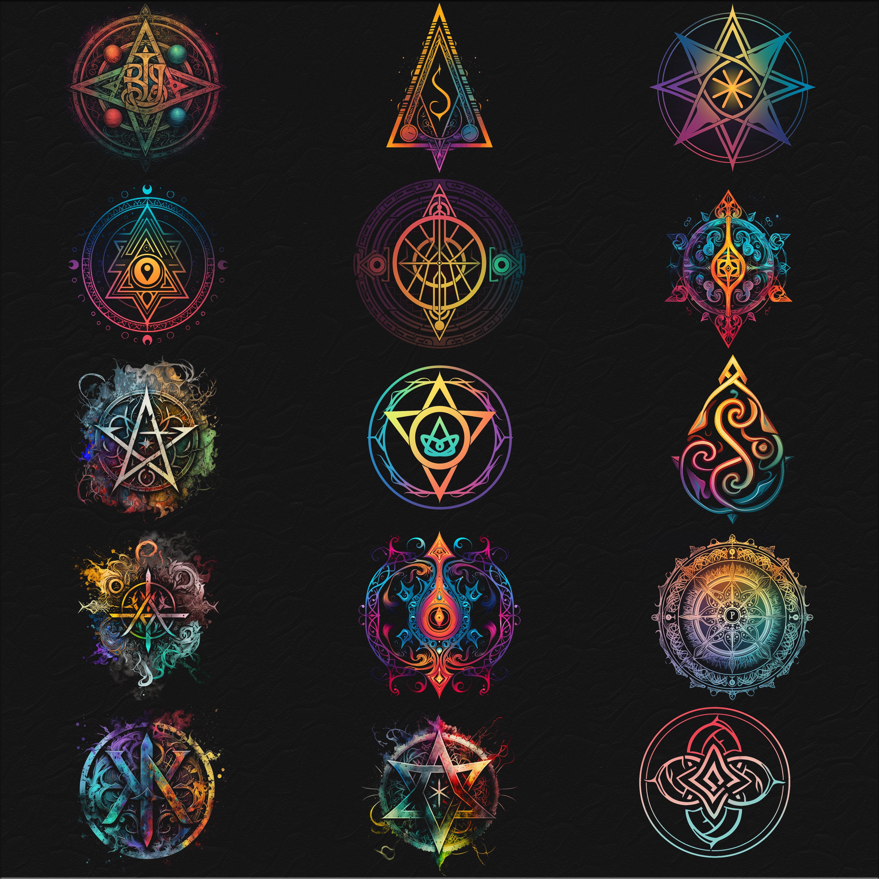 Colorful Rune Symbols Clipart Set - 40 Transparent Designs - Etsy