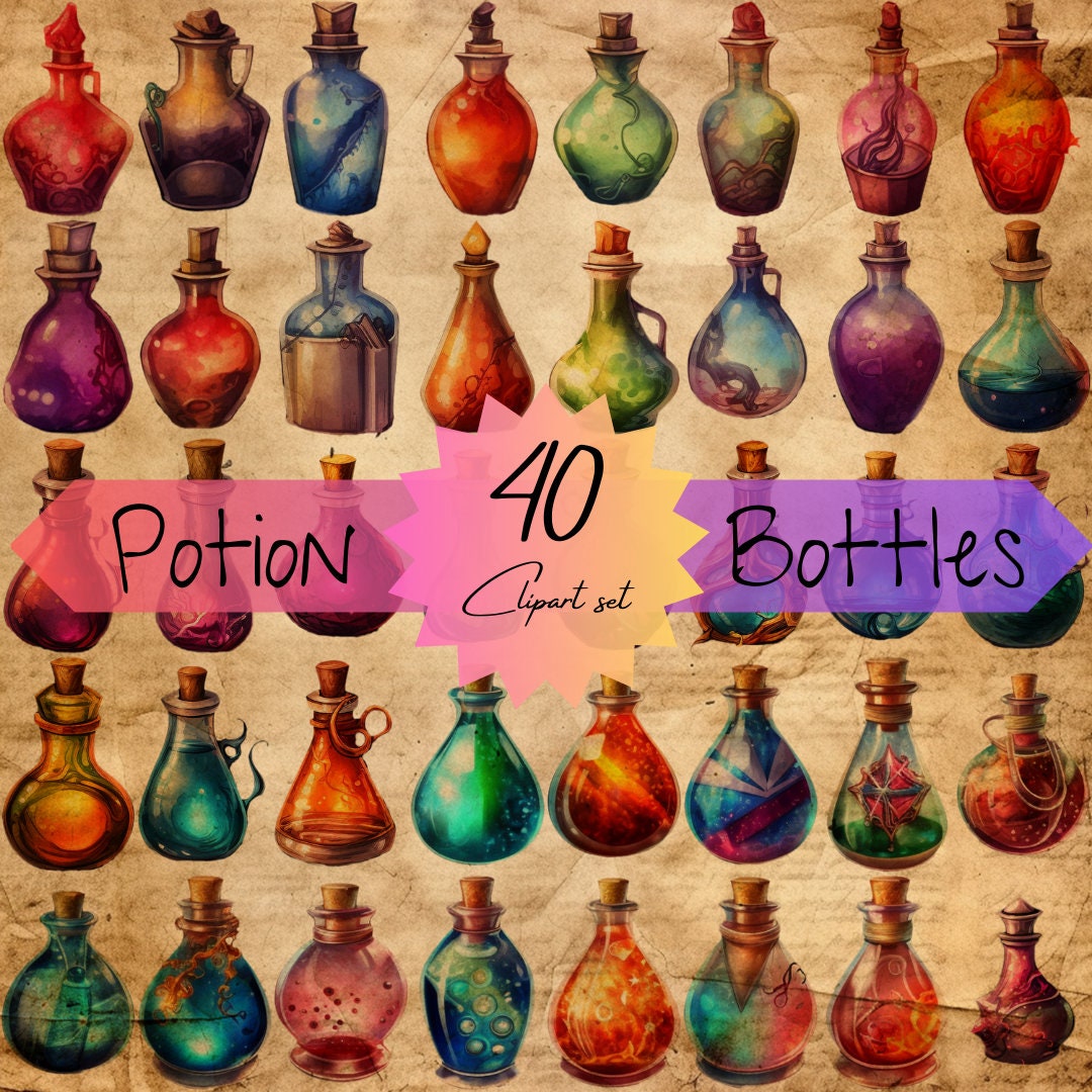 Enchanting Potions Clipart Set 40 Transparent PNG Images of Magical