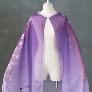 Gradient Purple Cape, Floral Cape, Long Fairy Cape For Women, Adult Cosplay Cape, Dress Overall