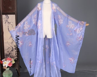 Light Purple Gown, Floral Gown, Chiffon Gown, Cosplay Gown, Performance Cape, Fairy Cape, Princess Cape,Tie-dye Floral Gown,Wide Sleeve Cape