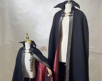 Halloween Black Cosplay Cape, Adult Cape, Kids Cape, Queen/King/Prince Cosplay Cape, Red Lining Cape