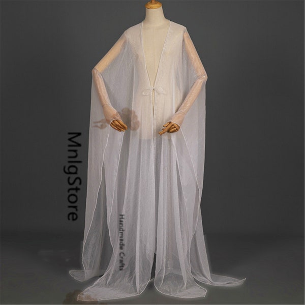 Long Fairy Cape, White Cape, Chiffon Cape, Daily Over-up, Women Cape, Vocation Cape, Beach Cape, Performance Cape