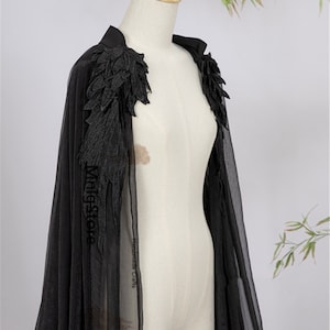 Black Chiffon Cape, Cape With Appliques, Halloween Cosplay Cloak, Men/Women Cape, Fairy Cape, Dress Accessories, Wedding Cape