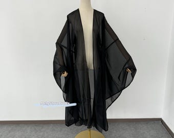 Black Organza Cape: Large Sleeve Cover-Up, Fairy Style