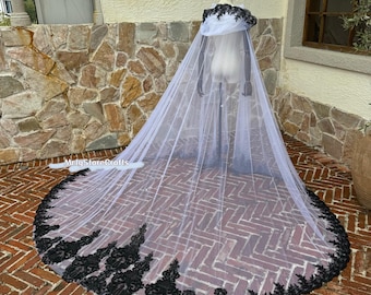 Black Lace Hooded Cape, Cathedral Length Bridal Cape, Wedding Cloak For Bride, Support Custom