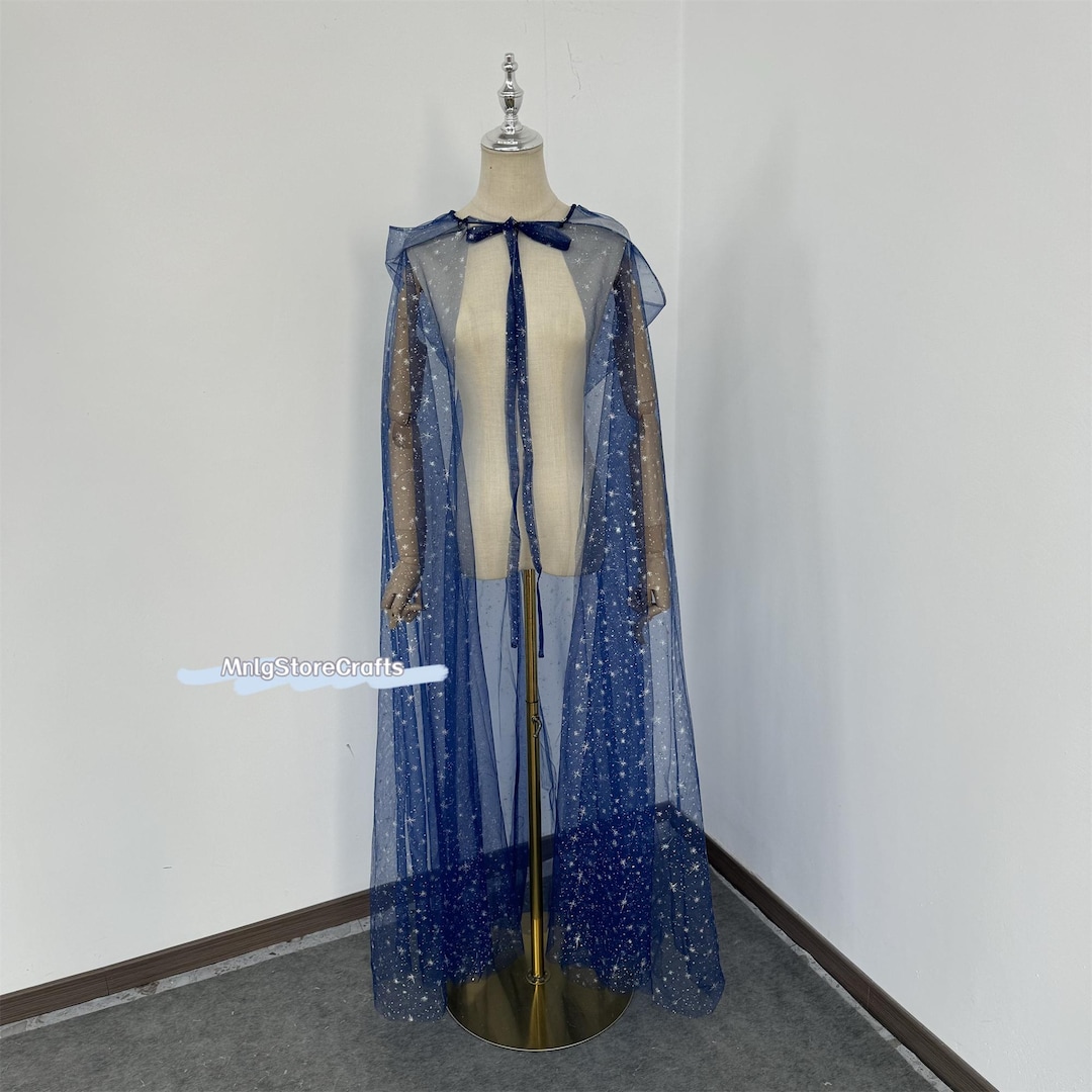 8487 Navy Blue Tulle Cape Dress main image 1
