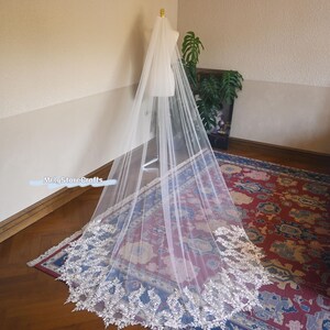 Floral Applique Wedding Veil: Ivory Tulle Chapel Length