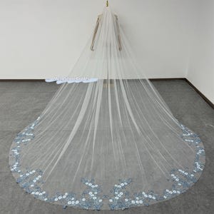 Floral Lace Wedding Veil: Ivory Tulle, Royal Length