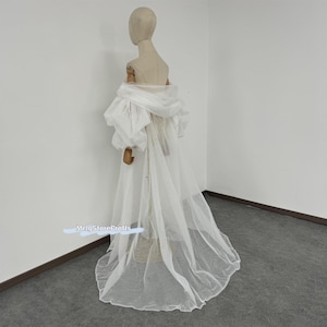 Fairy Wedding Cape, Off-the-shoulder Tulle Cape, Bridal Gown Shawl, Puff Sleeves With Train, Sheer Tulle Cape,Wedding Dress Cape,Custom Cape