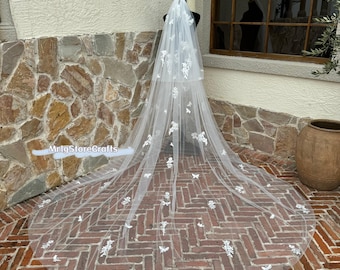 Butterfly Wedding Veil, Two Tier Cathedral Veil, Ivory Tulle
