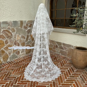 Full Lace Wedding Veil, Two Tiers Bridal Veil, Floral Lace Vintage Veil, Comb Veil, Support Custom