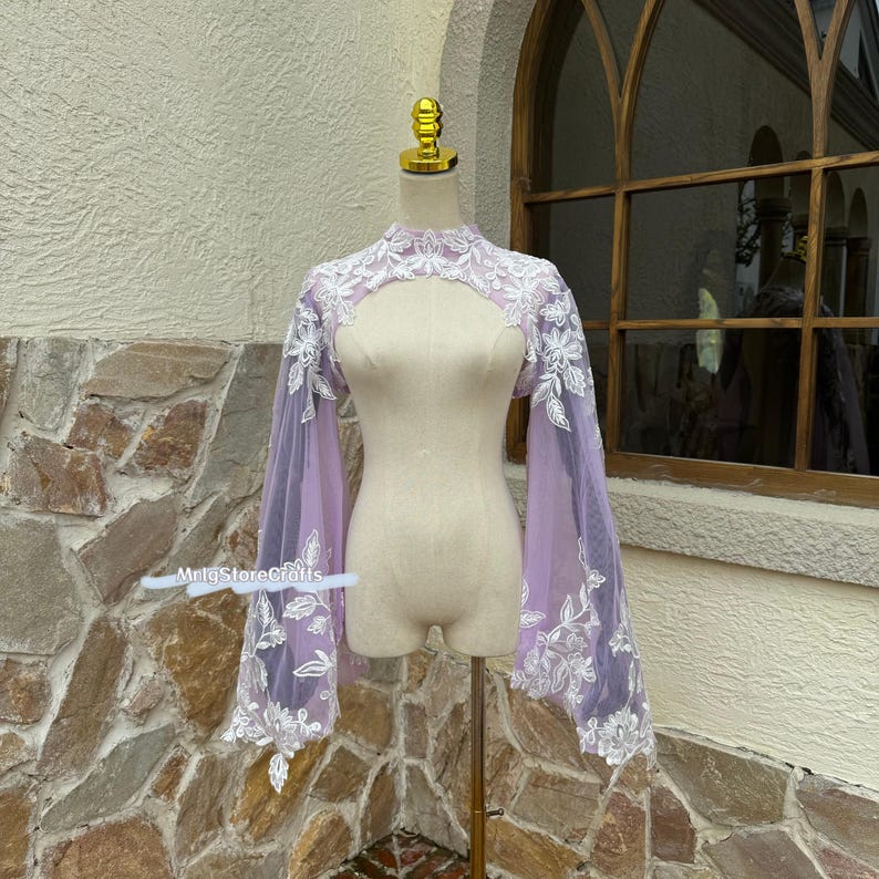 Purple wedding dress toppers - Purple long sleeve lace bridal bolero