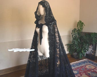 Black Lace Wedding Cape: Hooded Bridal Cape, Prom Dress Cover-Up