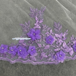 Dark Purple Floral Wedding Veil: 3D Flower Cathedral Veil