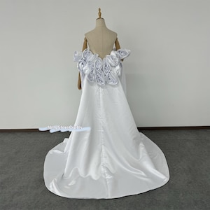White Satin Wedding Cape: Handmade Flower Bridal Shawl