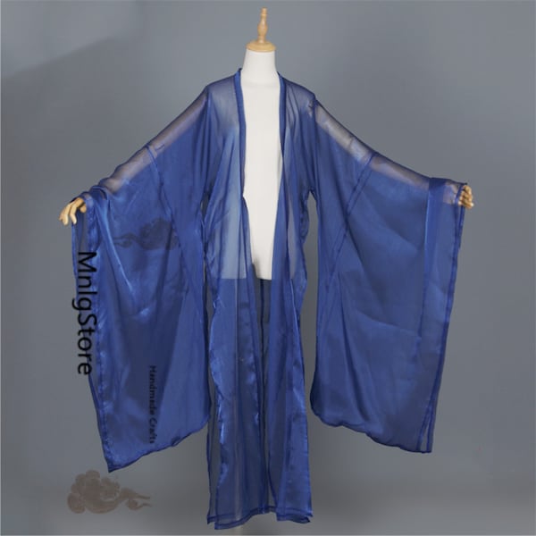 Dark  Blue Chiffon Cape, Long Sun Protection Shirt, Camisole Overall, Dress Accessories, Adult Cape, Cosplay/Performance Cape, Fairy Cape