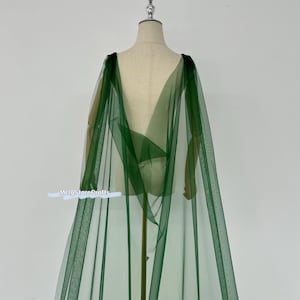 Emerald Green Wedding Cape Veil: Floral Lace, V-Back, Boho Styling