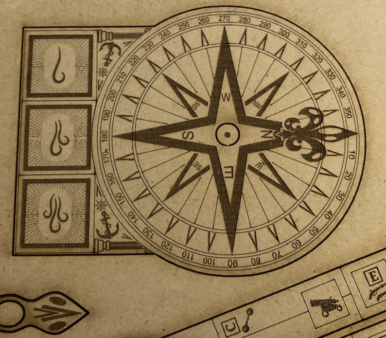 Puede incluir: Una br&uacute;jula vintage con un dise&ntilde;o de flor de lis. La cara de la br&uacute;jula est&aacute; marcada con n&uacute;meros del 0 al 360 grados y las direcciones cardinales: Norte, Sur, Este y Oeste. La br&uacute;jula est&aacute; hecha de madera y tiene un acabado marr&oacute;n.