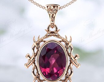 Natural Rhodolite Garnet Tree Style Pendant 14k Gold Rhodolite Garnet Gemstone Pendant Unique Branch Style Pendant Gift For Her