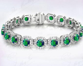 Vintage Green Opal Wedding Halo Bracelet 14k Gold Green Opal Gemstone Bracelet For Women Antique Style Bracelet Anniversary Gift For Her