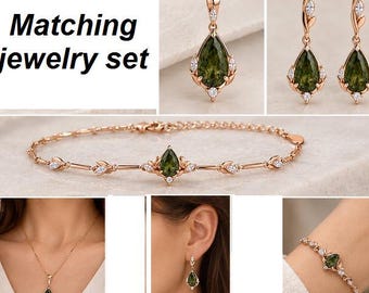 Custom order for Lucinda Gemstone Moldavite 925 Sterling silver earrings, pendant with chain 22 inches and bracelet