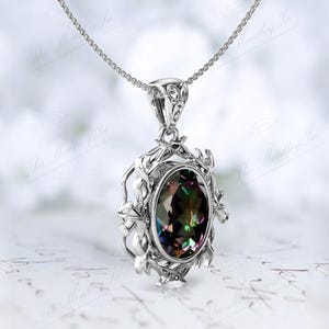 Bio Color Mystic Topas Halsband För Kvinnor 925 Sterling Silver Naturinspirerat Hänge Vintage Gren Style Bröllopshänge Jubileumspresent bild 3