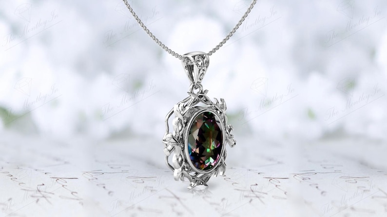 Bio Color Mystic Topas Halsband För Kvinnor 925 Sterling Silver Naturinspirerat Hänge Vintage Gren Style Bröllopshänge Jubileumspresent bild 3