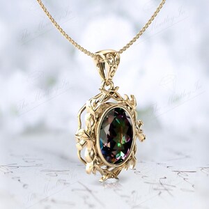 Bio Color Mystic Topas Halsband För Kvinnor 925 Sterling Silver Naturinspirerat Hänge Vintage Gren Style Bröllopshänge Jubileumspresent bild 4