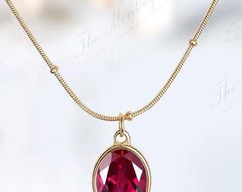 Vintage Ruby Gemstone Wedding Pendant 14K Gold Ruby Antique Style Pendant Women Statement Pendant Oval Shaped Ruby Necklace Gift For Women
