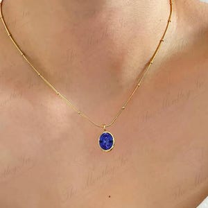 Art Deco Tanzanit Ädelstenshänge För Kvinnor 14K Guld Tanzanit Bröllopshalsband Unikt Statement-hänge Ovalt Tanzanithänge bild 5